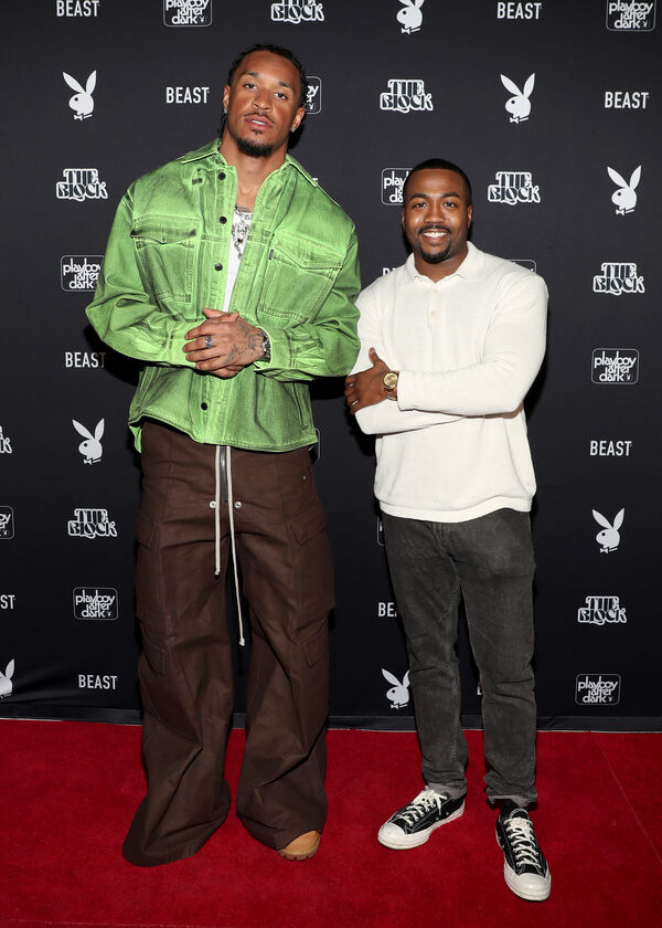 Grant Delpit and Vic Rounds attend PLAYBOY Big Game Party on February 08, 2025 in New Orleans, Louisiana. 